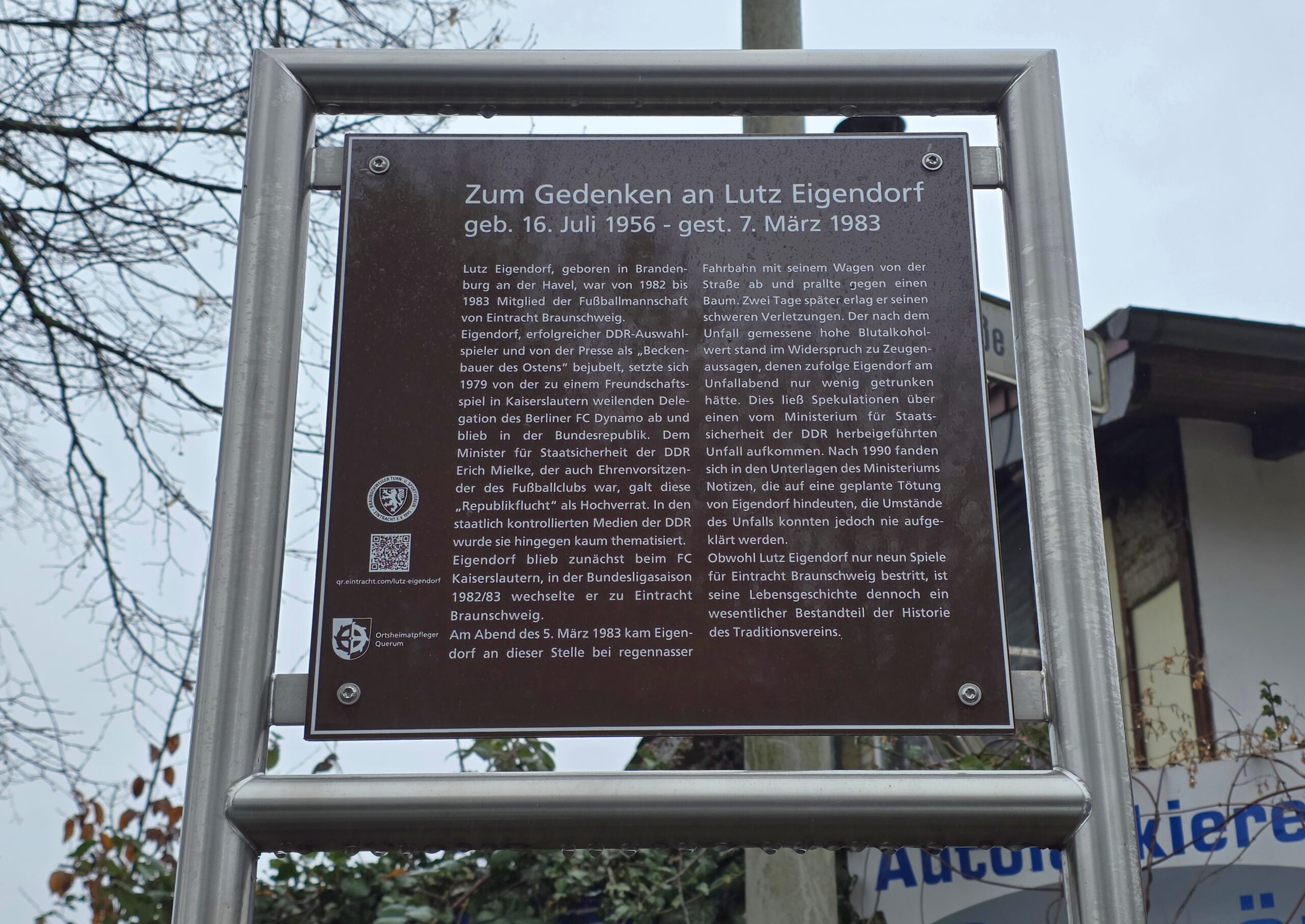 Gedenktafel an der Unfallstelle von Lutz Eigendorf