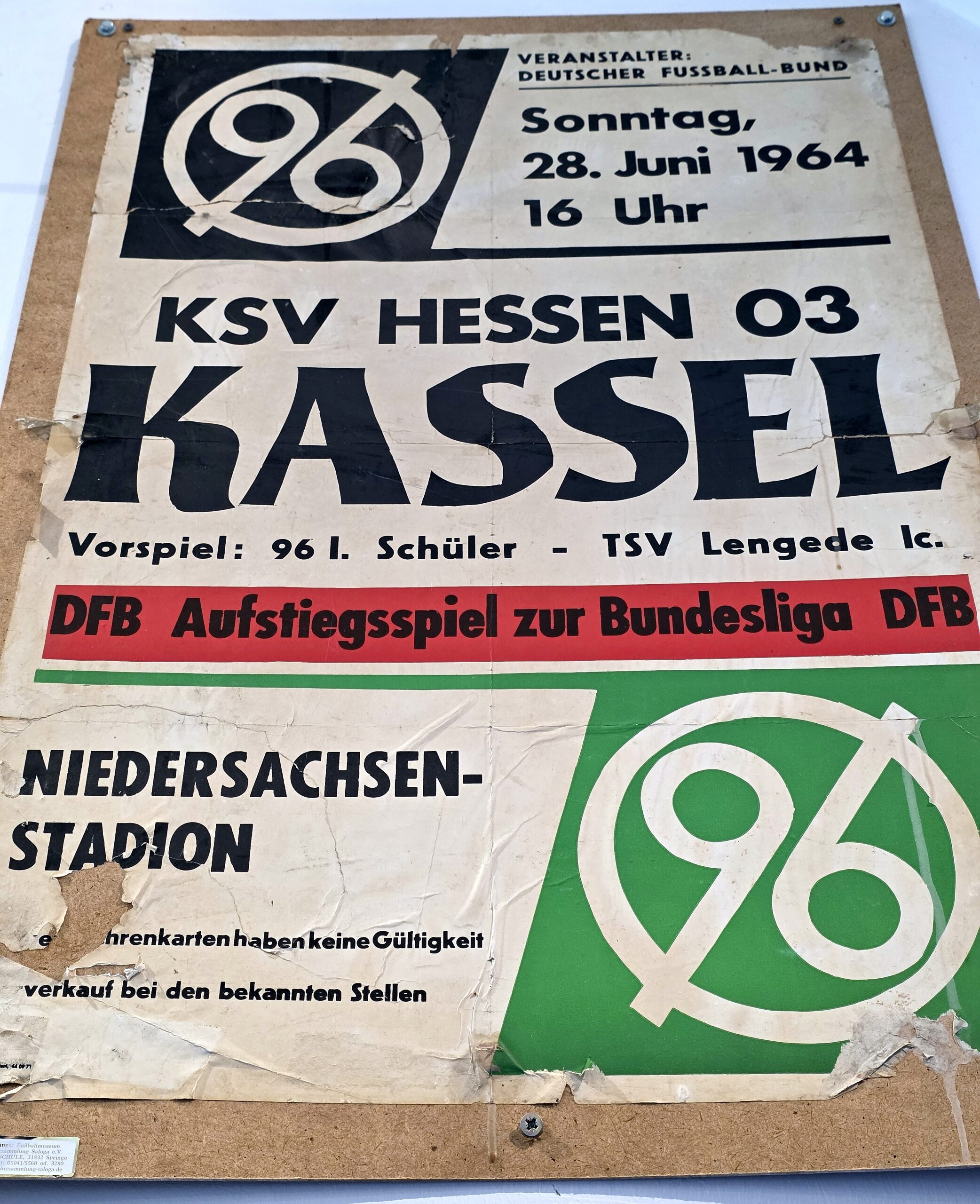 Spielankündigungsplakat im Fußballmuseum Springe